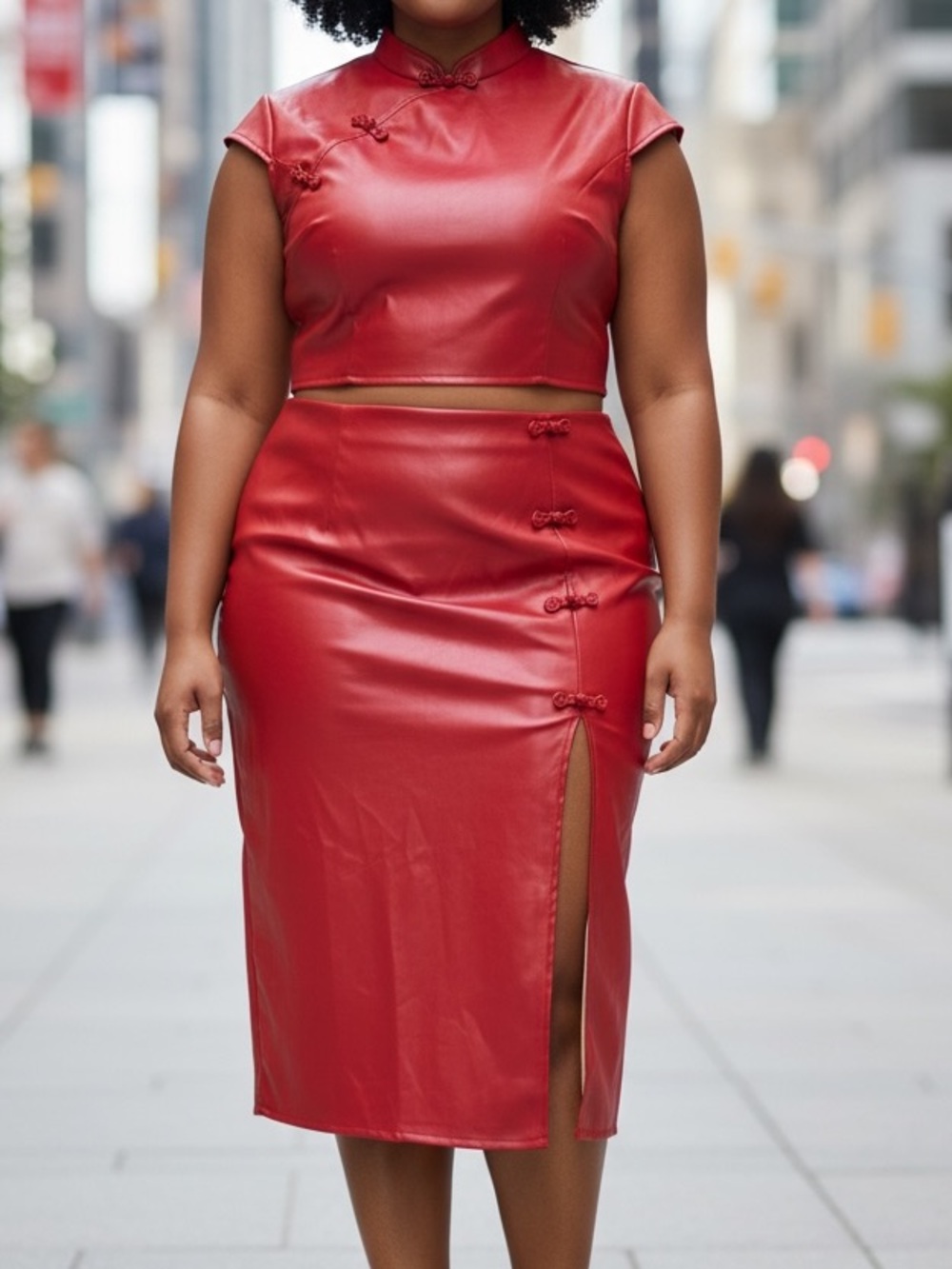 Fashion Nova Look This Way Red Faux Leather Top & Skirt Set 1X - Picture 2 of 6